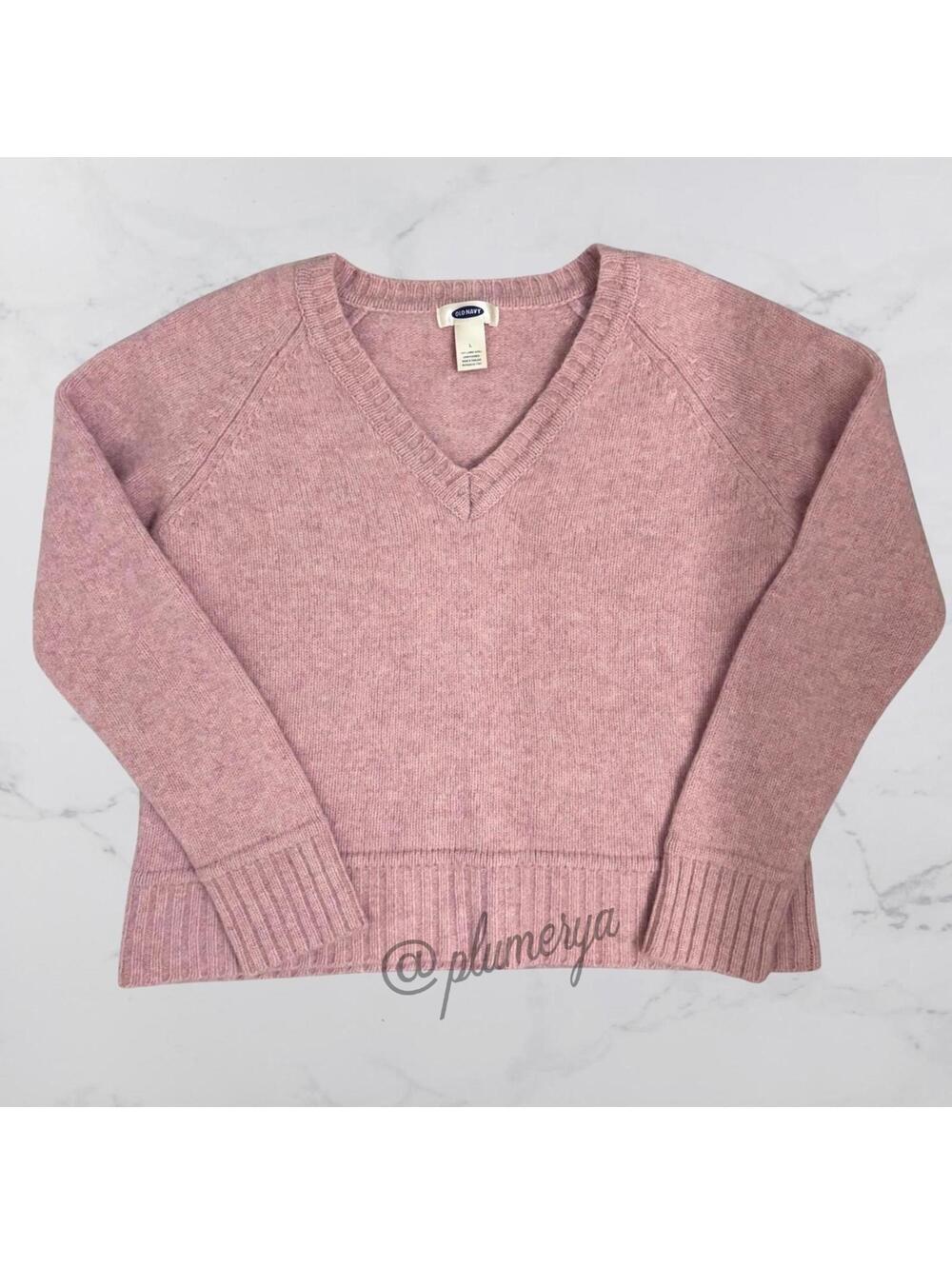 Old Navy Women’s 100% Lambswool Pink Sweater Cottage V-Neck Casual Size L